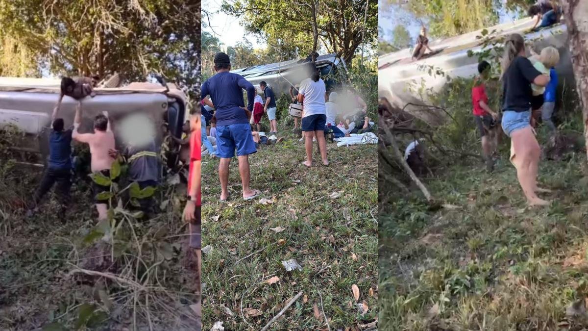 Micro-ônibus tomba serra são vicente; Resgate em curso