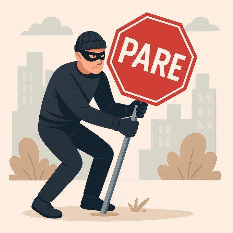 Furto de placas de trânsito em Cáceres aumenta riscos