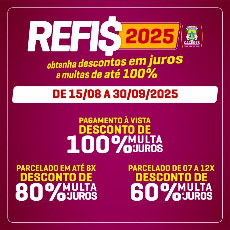 REFIS 2025 Cáceres: Regularize débitos até setembro