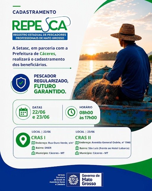 cadastramento do REPESCA para pescadores profissionais em Cáceres
