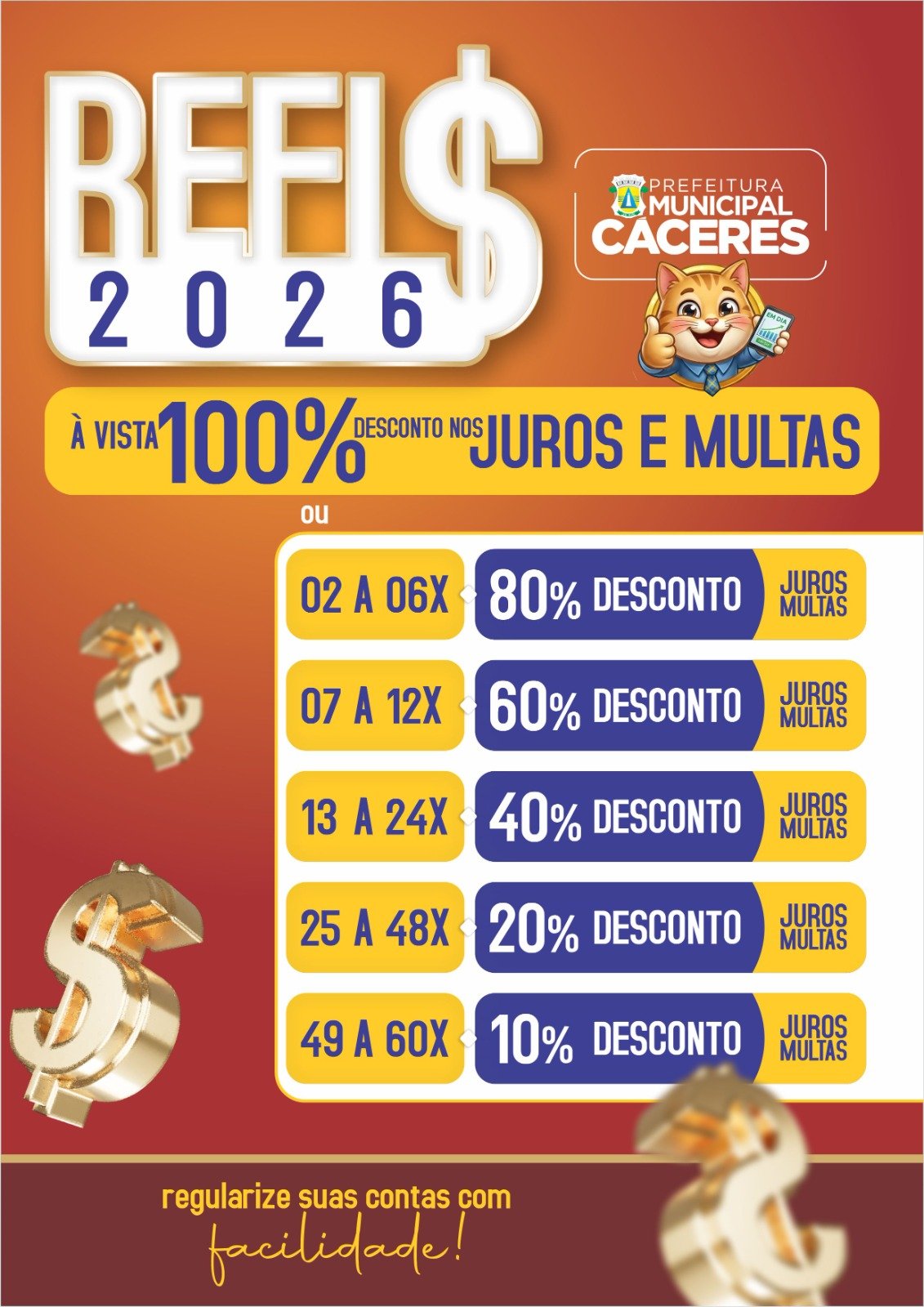 O REFIS 2026 de Cáceres oferece descontos de até 100%