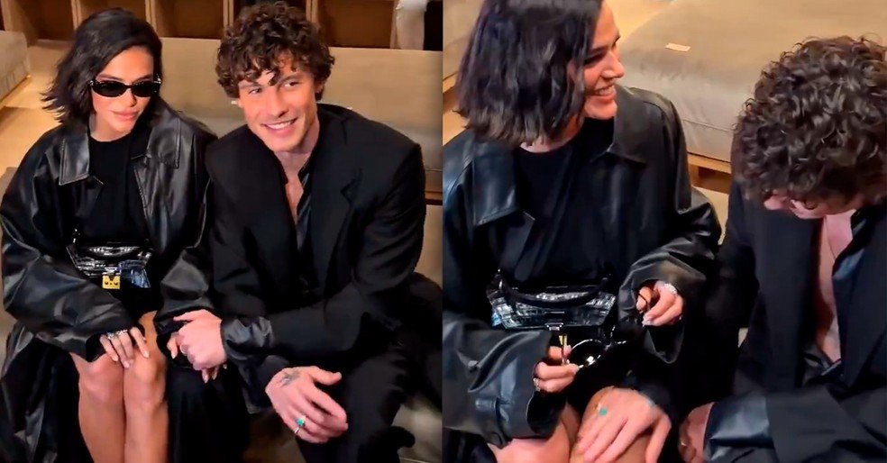 Bruna Marquezine e Shawn Mendes trocam carinhos na primeira fila de desfile da Gucci em Milão