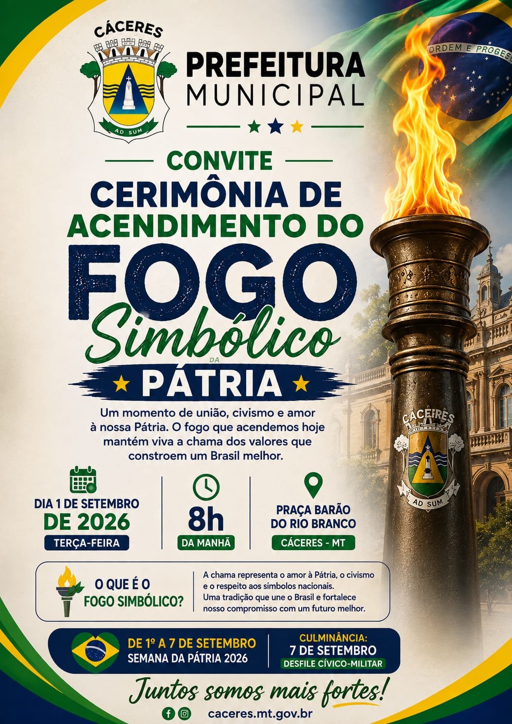 Fogo Simbólico em Cáceres abre oficialmente a Semana da Pátria