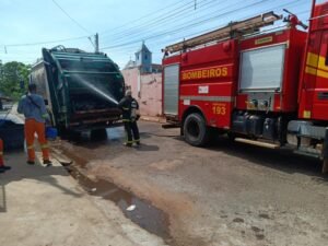 Incêndio em caminhão de lixo: Bombeiros agem em Poconé